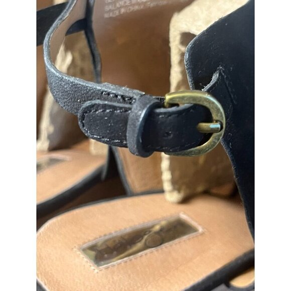 Halogen Suede Shoe 11 Black Wedge Buckle Sandal Heel Neutral Indie Hippie Boho - Picture 6 of 16